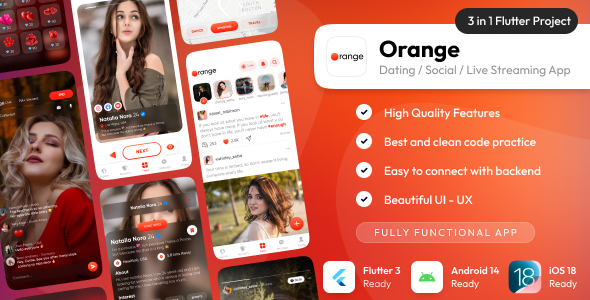 Orange – Dating app with Livestream, Chat, Gifts, Payouts : Flutter – Laravel : Full App