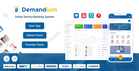 Demandium – Multi Provider On Demand, Handyman, Home service App with admin panel 3.1