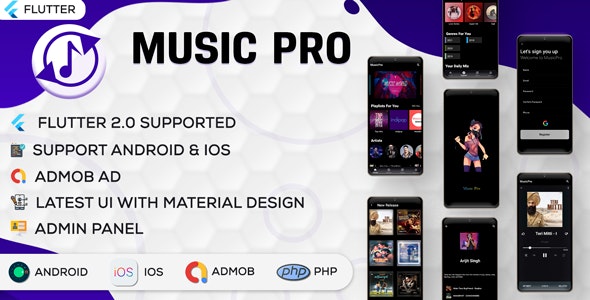Flutter Music Player – Online MP3 (Songs) App With PHP Admin Panel | (V5.0)