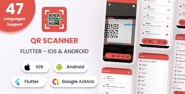 QR Code Scanner & Barcode Reader – Flutter Android & iOS Full App (47 Languages) 1.9
