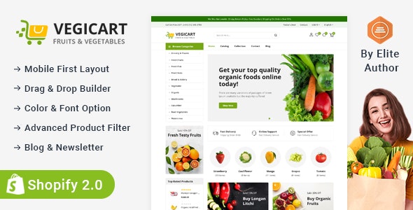 Vegicart – Organic Fruits  Vegitable Store Shopify 2.0 Responsive Theme